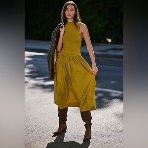 NWOT Free People Pepita Midi Dress-Avocado Oil